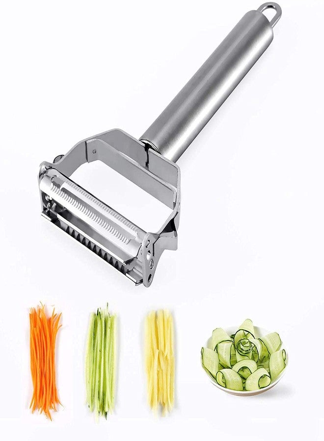 Saiyam Stainless Steel 2 in 1 Julienne Vegetable Peeler Multi-Functional Fruit Vegetable Shredder Slicer Cutter Potato Cucumber Carrot Melon Grater (Silver, 18 x 8.2 x 2.4 cm) - Image 1